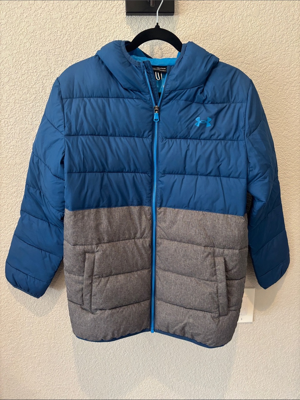 Under Armour Blue and Gray Boys' Puffer Jacket with Hood
